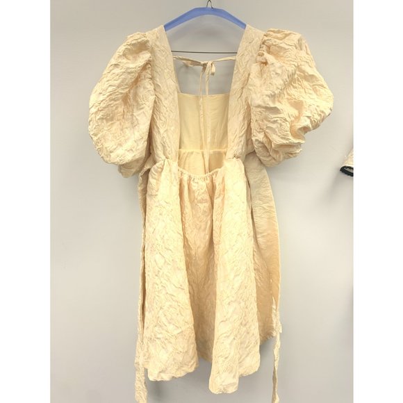 NEW Sister Jane DREAM Jacquard Square Neck Puff Sleeve Open Back Mini Dress - S - Picture 7 of 10